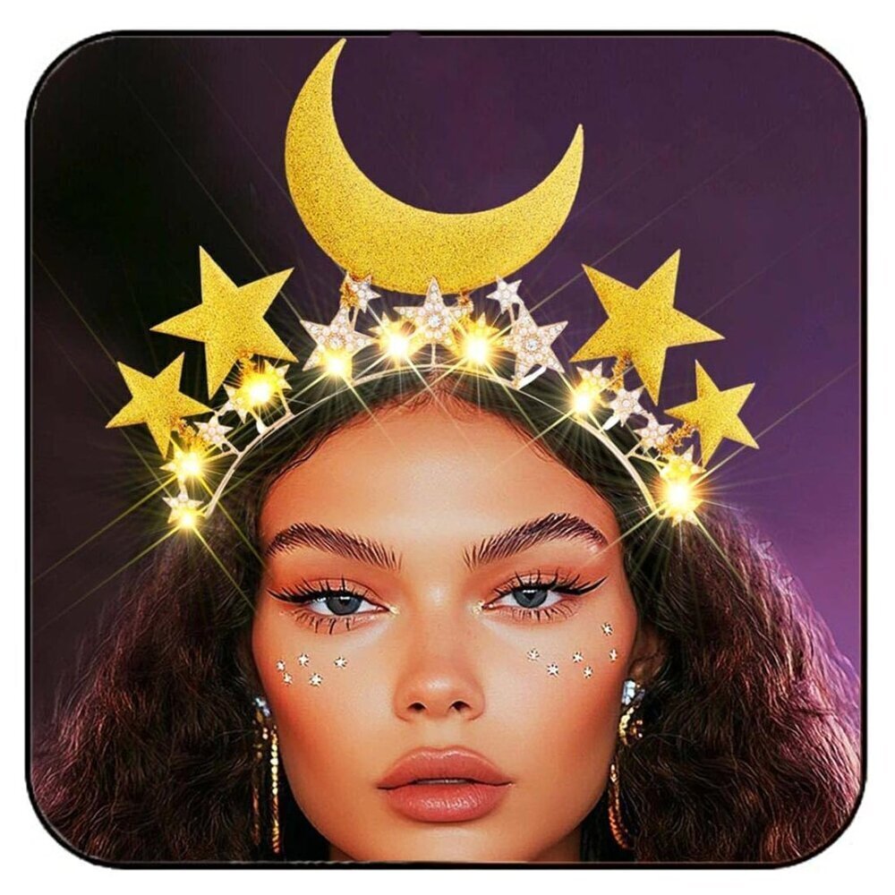 Light Up Star Headband Gold Halo Moon Costume Hair Accessories for Women
